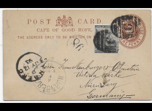 post card Capetowen 1893 to Nürnberg