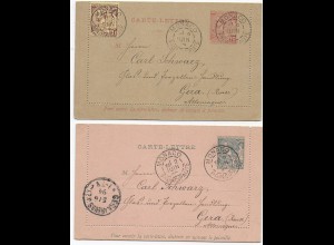 2x Kartenbriefe Monaco nach Gera, 1894