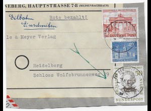 Eilboten-Einschreiben Adressauschnitt Berlin MiNr. 59 nach Heidelberg und zurück