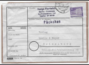 Päckchen Adressteil Berlin nach Heidelberg, MiNr. 152, EF