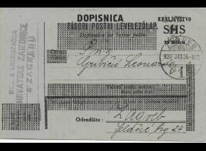 Postkarte Dopisnica Kralievstvo SHS von Zagreb, 1926