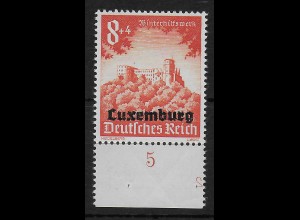 Luxemburg mit Unterrand und spiegelverkehrter Plattennummer 2