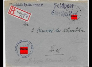 Feldpost Einschreiben nach Kiel-Wik, FPNr. 37282 P, Saloniki - Griechenland