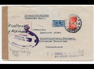 Interniertenpost Südafrika, 1943 Andalusia/Transvaal - Kaiserslautern, Zensur