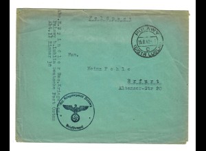 GG 1942 Feldpost: Pulawy, Deutsche Post Osten, Kriegslazarett nach Erfurt