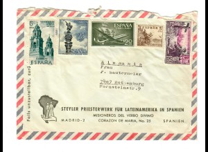 Luftpost Brief Spanien - Priesterwerk für Lateinamerika nach Rottenburg/N