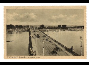 GG: AK Warschau - Fürst Poniatowskibrücke, 1942 an Bezirksverwaltung Weimar