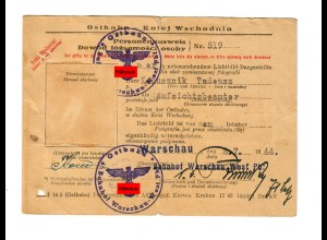 GG Ostbahn: Personenausweis Aufsichtsbeamter Warschau 1944