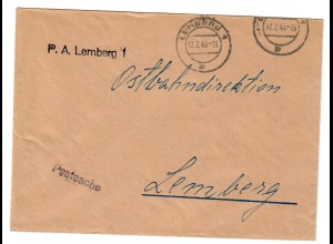 GG Postsache P.A. Lemberg 1 an Ostbahndirektion Lemberg 1943