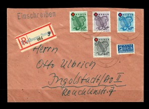Baden: Einschreiben Freiburg 1949, MiNr. 42-45A nach Ingolstadt