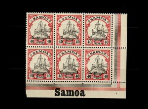 Samoa: MiNr. 13, 6er Block vom Eckrand rechts mit Inschrift, postfrisch, **