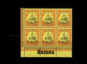 Samoa: MiNr. 11, 6er Block vom Eckrand mit Inschrift, postfrisch, **