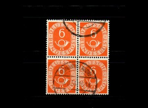 Bund: Posthorn MiNr. 126, Viererblock, gestempelt 1954