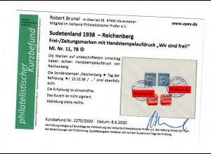 Sudetenland Reichenberg: MiNr. 11/78, gestempelt 1938, Kurzbefund