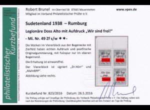Sudetenland 1938- Rumburg: MiNr. 49 Zf s/w, postfrisch