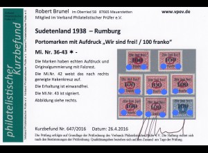 Sudetenland: Rumburg MiNr. 36-43, Falz