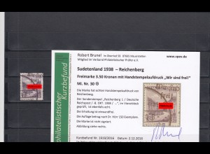 Sudetenland 1938: Reichenberg: MiNr. 30, gestempelt - nur 150x bekannt