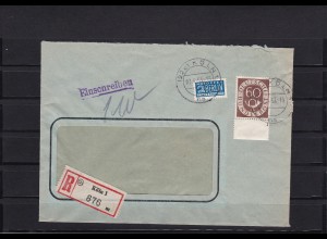 Bund: Posthorn MiNr. 135 Plattennummer auf Brief