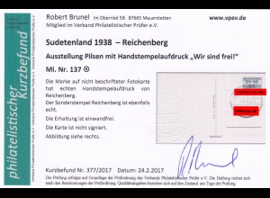 Sudetenland: Reichenberg MiNr. 137, gestempelt auf Karte