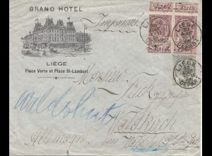 Belgien: 1905: Liege nach Waldkirch/Germany