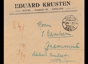 Estland: 1922: Brief von Tallinn nach Belgien