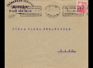 Estland: 1938 Lokal-Brief von Tallinn, Absender Schuhfabrik Kiirkäik 