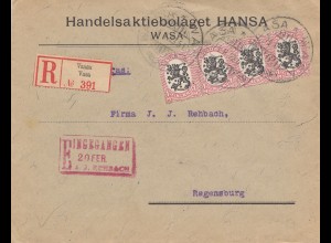 Finnland: 1923: Einschreiben von Vasa nach Regensburg