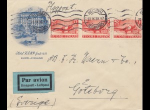 Finnland: 1938: Luftpost von Helsinki nach Göteborg/Schweden