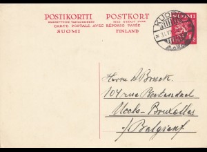 Finnland: 1933: Ganzsache mit Antwortkarte von Kuopio nach Belgien P71