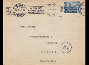 Finnland: 1942: Brief von Helsinki nach Berlin-OKW Zensur