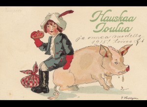 Finnland: 1914/15: Karte Hauskaa Joulua: Schwein/Kind