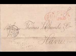 England: 1869: London nach Le Havre mit Textinhalt