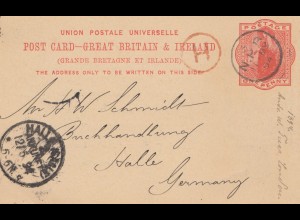 England: 1894: Ganzsache nach Halle