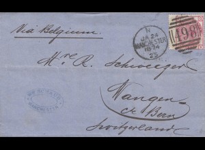 England: 1874: Manchester nach Wangen/Schweiz mit Textinhalt