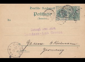 England: 1901: Antwortganzsache Norwood nach Deutschland/Greene
