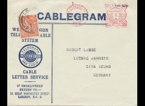 England: 1927: Cablegram London nach Deutschland