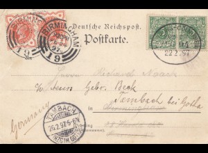 England: 1897: Birmingham nach Tambach : Ansichtskarte Hamburg Rathsweinkeller