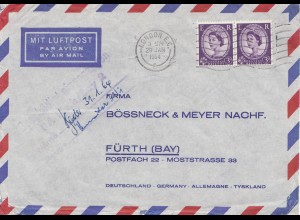 England: 1964: Luftpost London nach Fürth