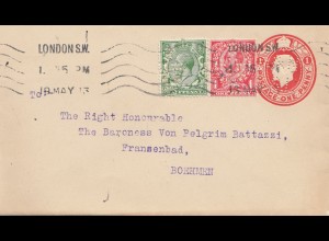 England: 1913: Brief von London nach Böhmen - Ganzsachen Perfin
