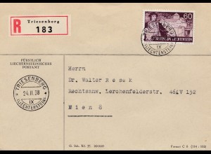 Liechtenstein: 1938: Triesenberg Einschreiben nach Wien