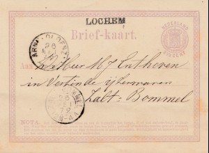 Niederlande: 1872: Ganzsache - Briefkaart nach Zalt Bommel