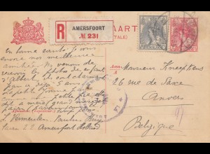 Niederlande: 1918: Briefkaart Einschreiben Amersfoort nach Belgien-Zensur
