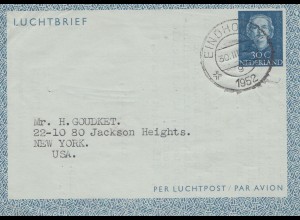 Niederlande: 1952: Eindhofen nach USA-Luftpost