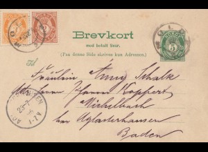 Norwegen: 1896: Ganzsache nach Michelbach, mit ungebrauchter Antwortkarte