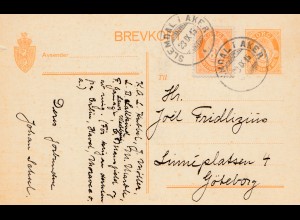 Norwegen: 1915: Ganzsache Slemdal i Aker nach Göteborg