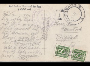 Österreich: 1929: Ansichtskarte Rax -Payerbach