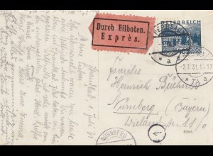 Österreich: 1931: Ansichtskarte Pertisau als Eilboten nach Nürnberg