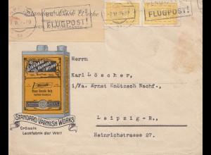Österreich: 1924: Flugpost, Standard Varnish Works nach Leipzig