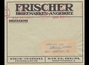 Österreich: 1924: Wien - Freistempel -bar bezahlt- nach Potsdam
