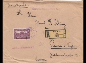 Österreich: 1921: Drucksache-Einschreiben Wien nach Pausa